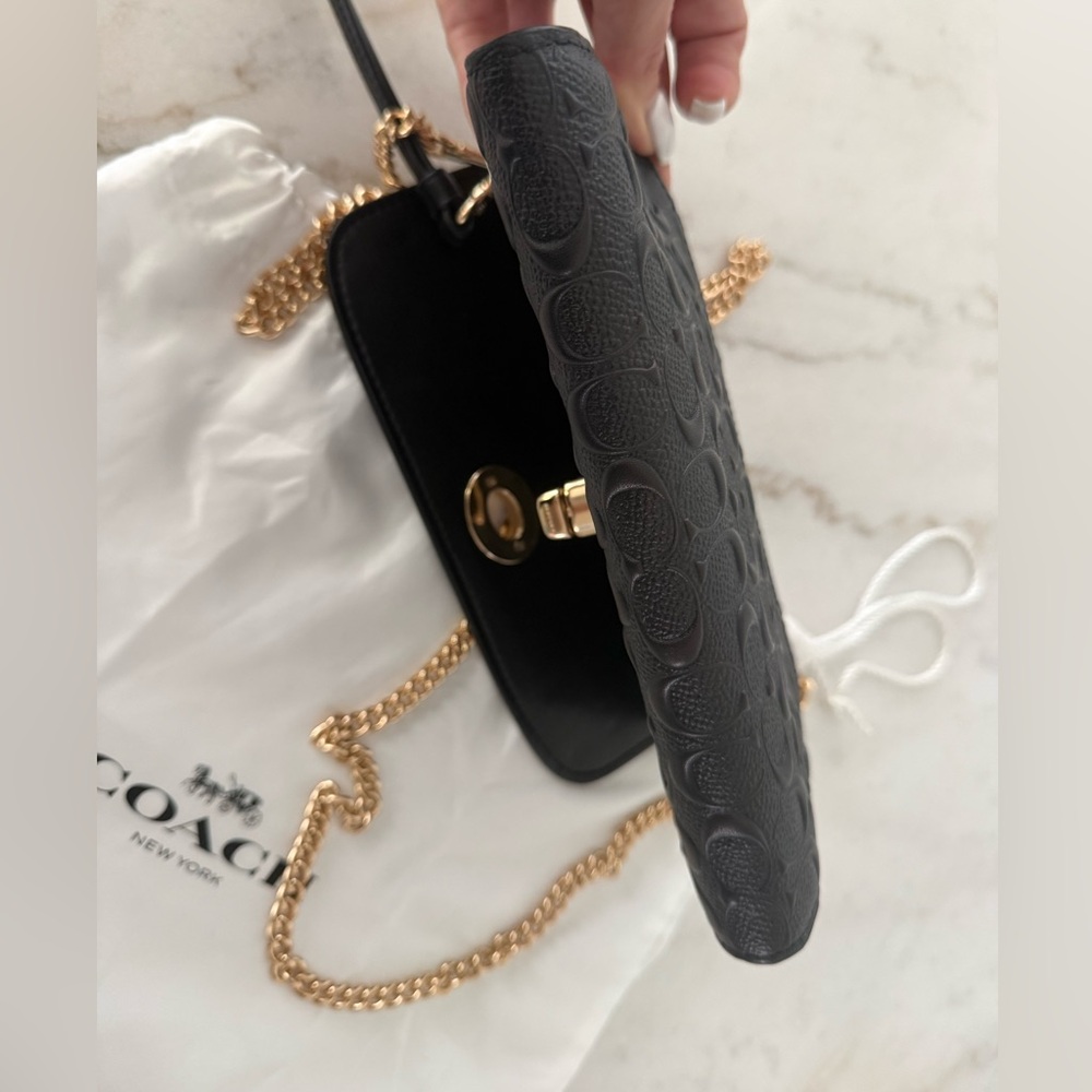 Coach Black Leather wristlet W/ chain strap - Picture 6 of 11